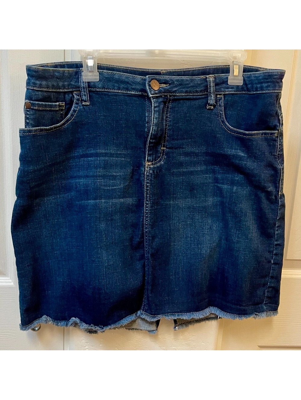 Riders by Lee Raw Hem Distressed Blue Stretch Denim Jean Mini Skirt - 16M